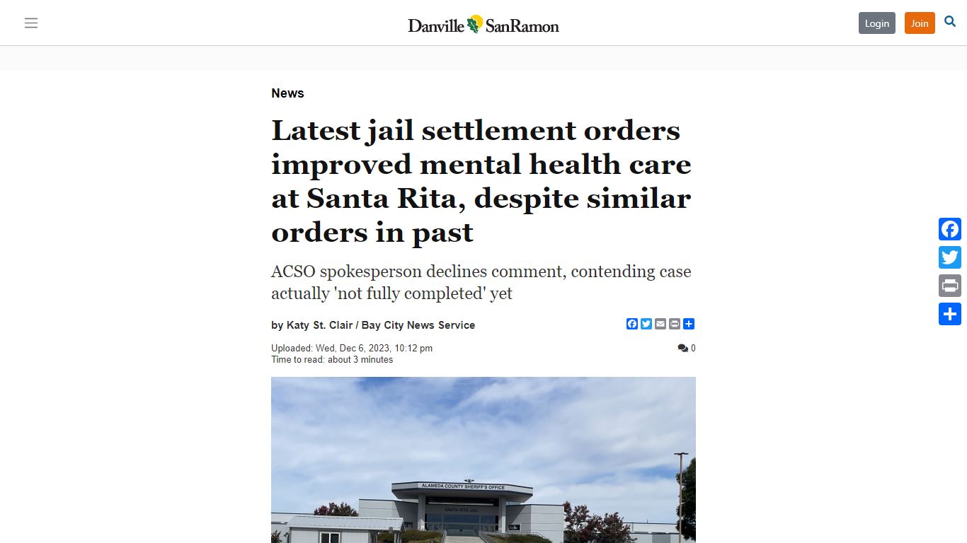 Latest jail settlement orders improved mental health care at Santa Rita ...